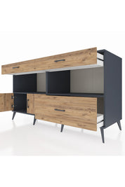 Kronos Konsol 2 Raflı 3 Çekmeceli 2 Kapaklı 176x59x99 Antrasit-Çam