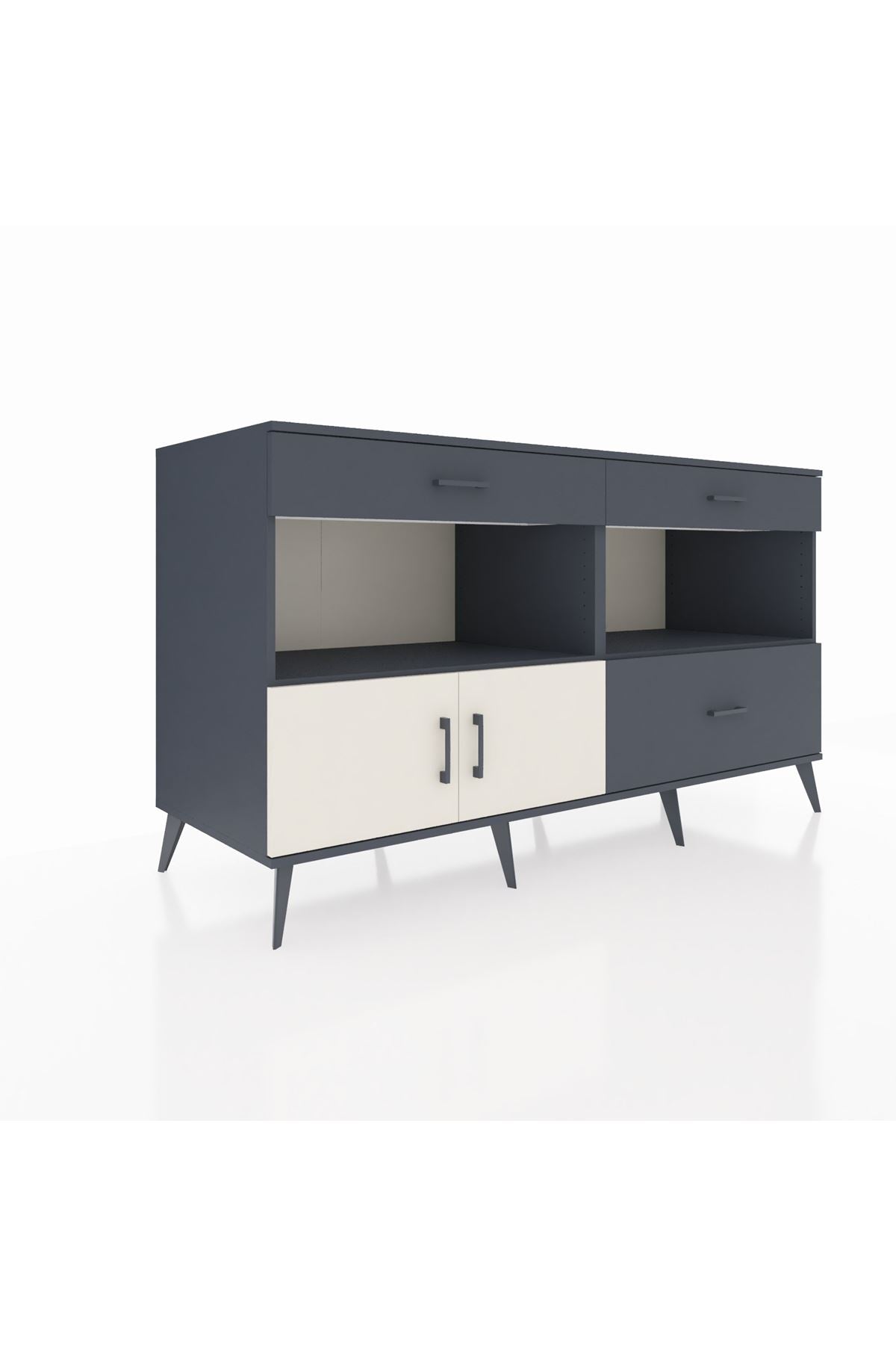 Kronos Konsol 2 Raflı 3 Çekmeceli 2 Kapaklı 176x59x99 Antrasit-Aytaşı/Antrasit