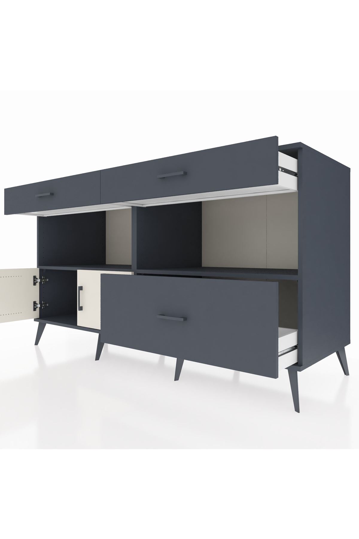 Kronos Konsol 2 Raflı 3 Çekmeceli 2 Kapaklı 176x59x99 Antrasit-Aytaşı/Antrasit