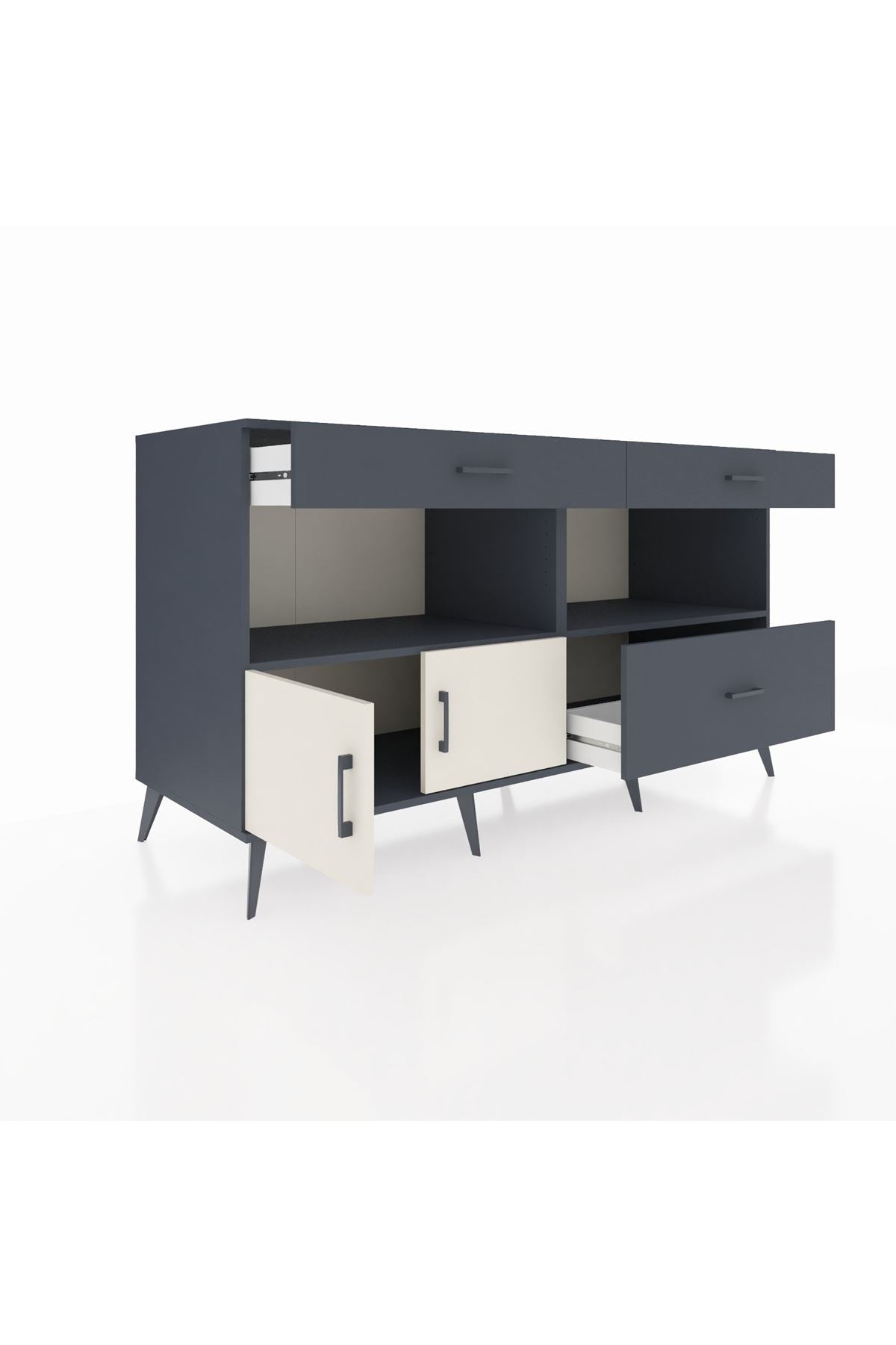 Kronos Konsol 2 Raflı 3 Çekmeceli 2 Kapaklı 176x59x99 Antrasit-Aytaşı/Antrasit