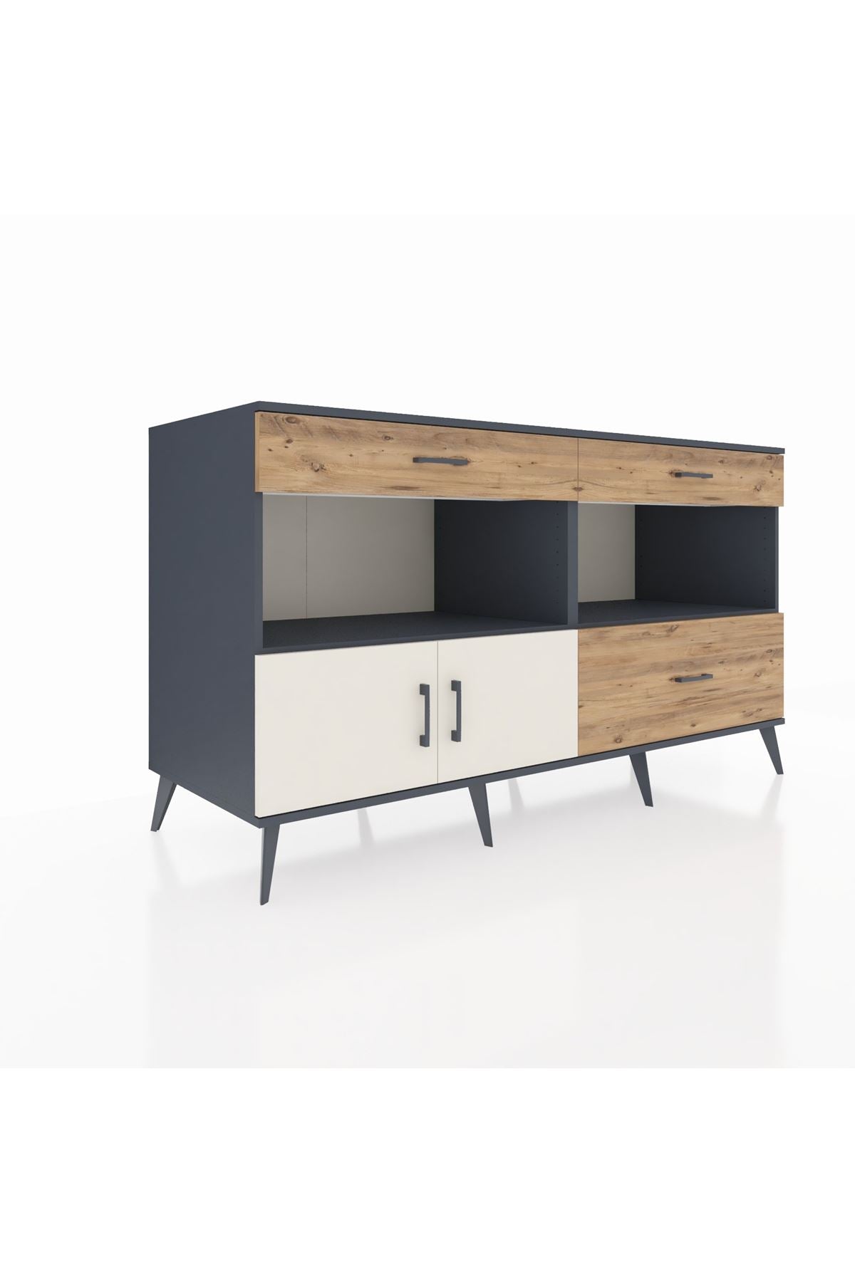 Kronos Konsol 2 Raflı 3 Çekmeceli 2 Kapaklı 176x59x99 Antrasit-Aytaşı/Çam