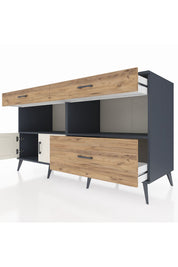 Kronos Konsol 2 Raflı 3 Çekmeceli 2 Kapaklı 176x59x99 Antrasit-Aytaşı/Çam