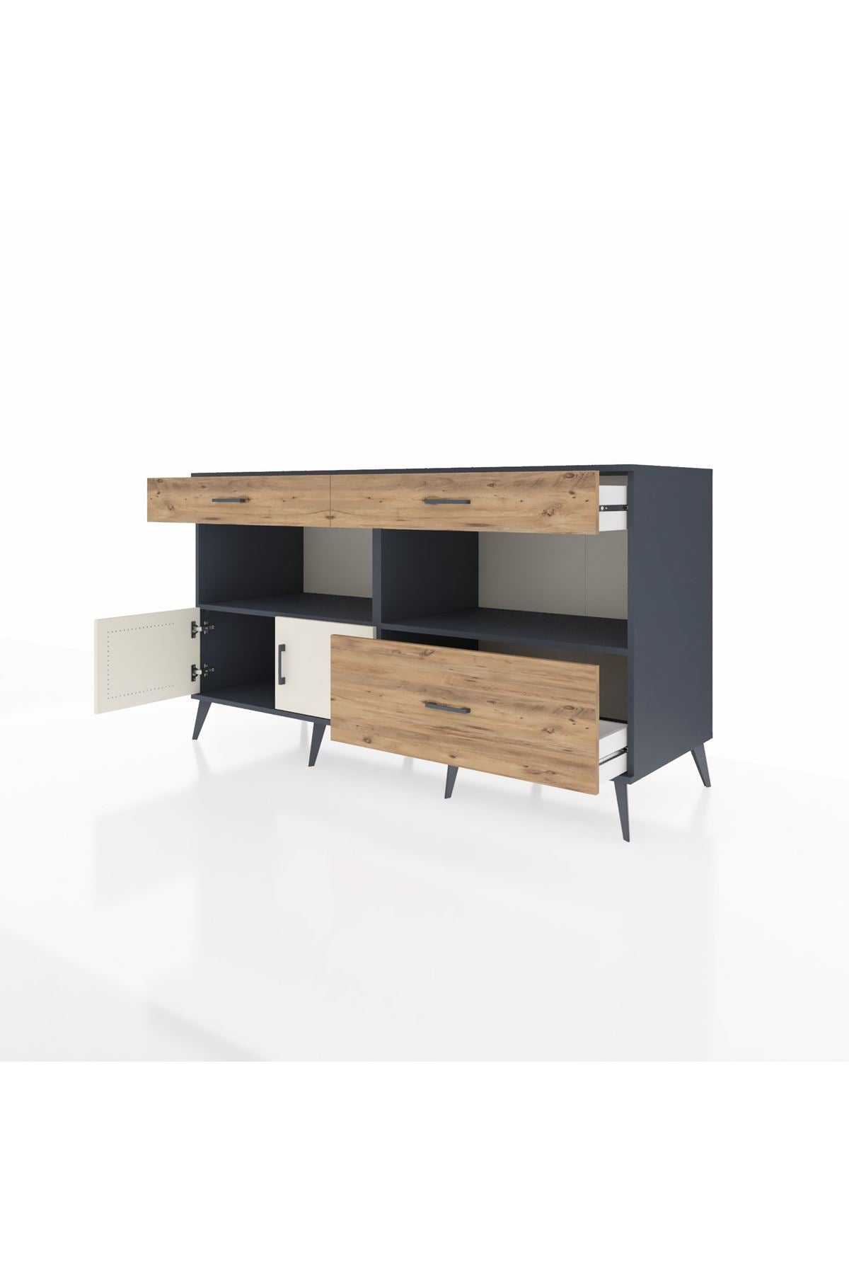 Kronos Konsol 2 Raflı 3 Çekmeceli 2 Kapaklı 176x59x99 Antrasit-Aytaşı/Çam