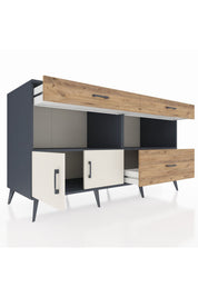 Kronos Konsol 2 Raflı 3 Çekmeceli 2 Kapaklı 176x59x99 Antrasit-Aytaşı/Çam