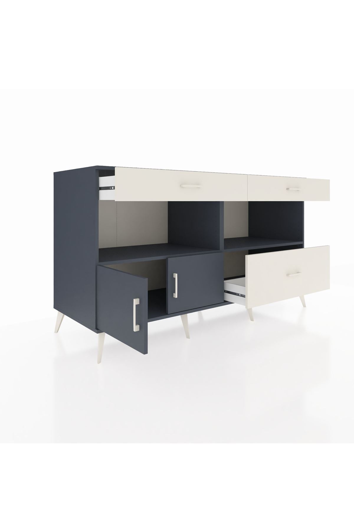 Kronos Konsol 2 Raflı 3 Çekmeceli 2 Kapaklı 176x59x99 Antrasit-Antrasit/Aytaşı