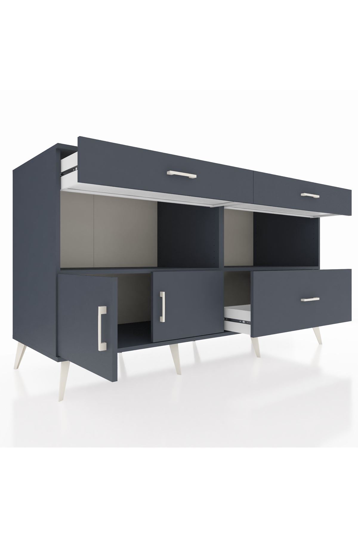 Kronos Konsol 2 Raflı 3 Çekmeceli 2 Kapaklı 176x59x99 Antrasit-Antrasit