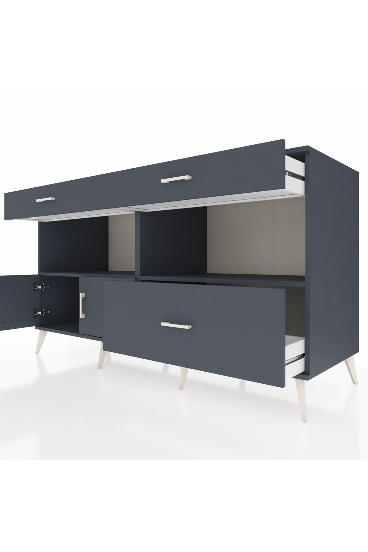 Kronos Konsol 2 Raflı 3 Çekmeceli 2 Kapaklı 176x59x99 Antrasit-Antrasit