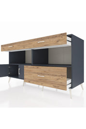 Kronos Konsol 2 Raflı 3 Çekmeceli 2 Kapaklı 176x59x99 Antrasit-Antrasit/Çam