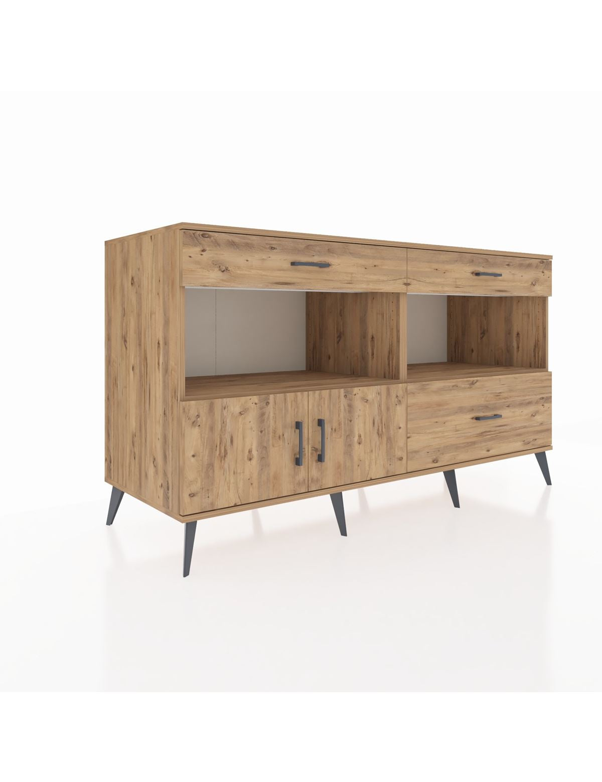 Kronos Konsol 2 Raflı 3 Çekmeceli 2 Kapaklı 176x59x99 Çam-Çam