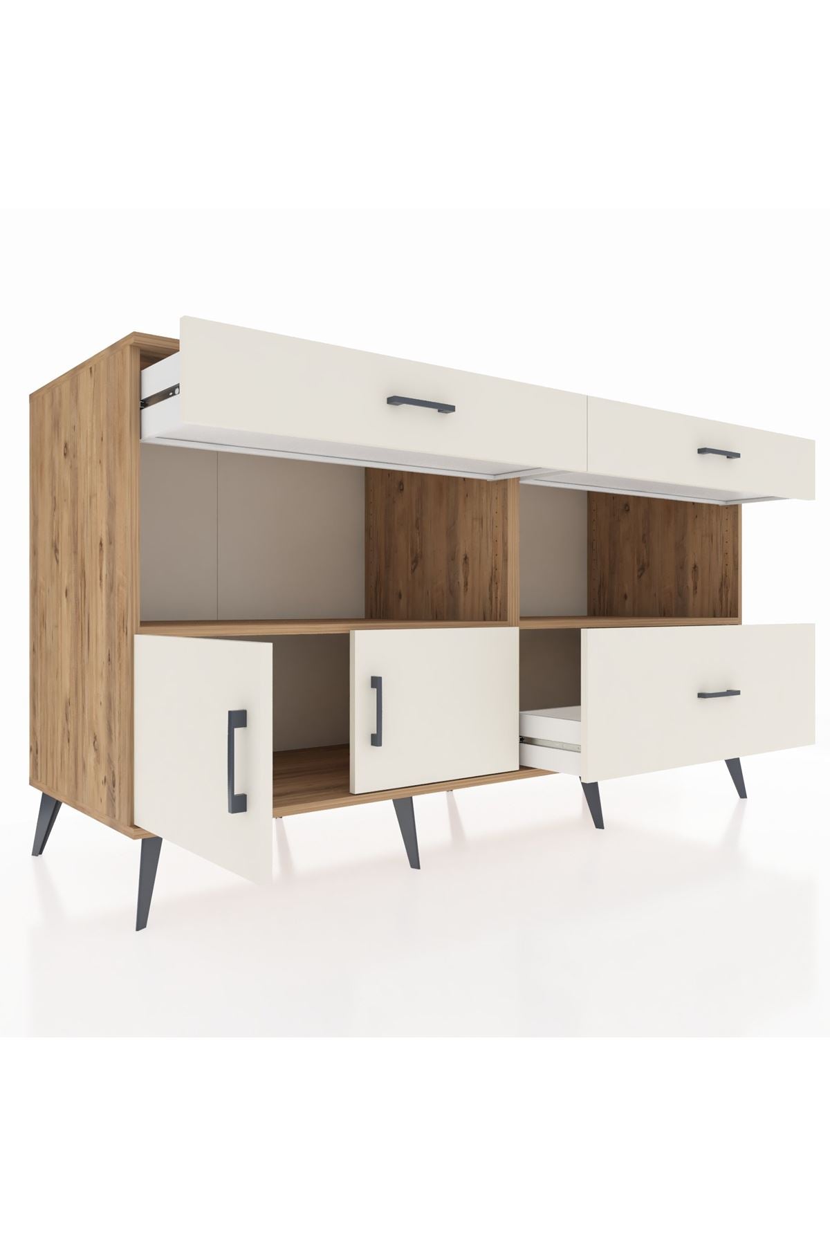 Kronos Konsol 2 Raflı 3 Çekmeceli 2 Kapaklı 176x59x99 Çam-Aytaşı