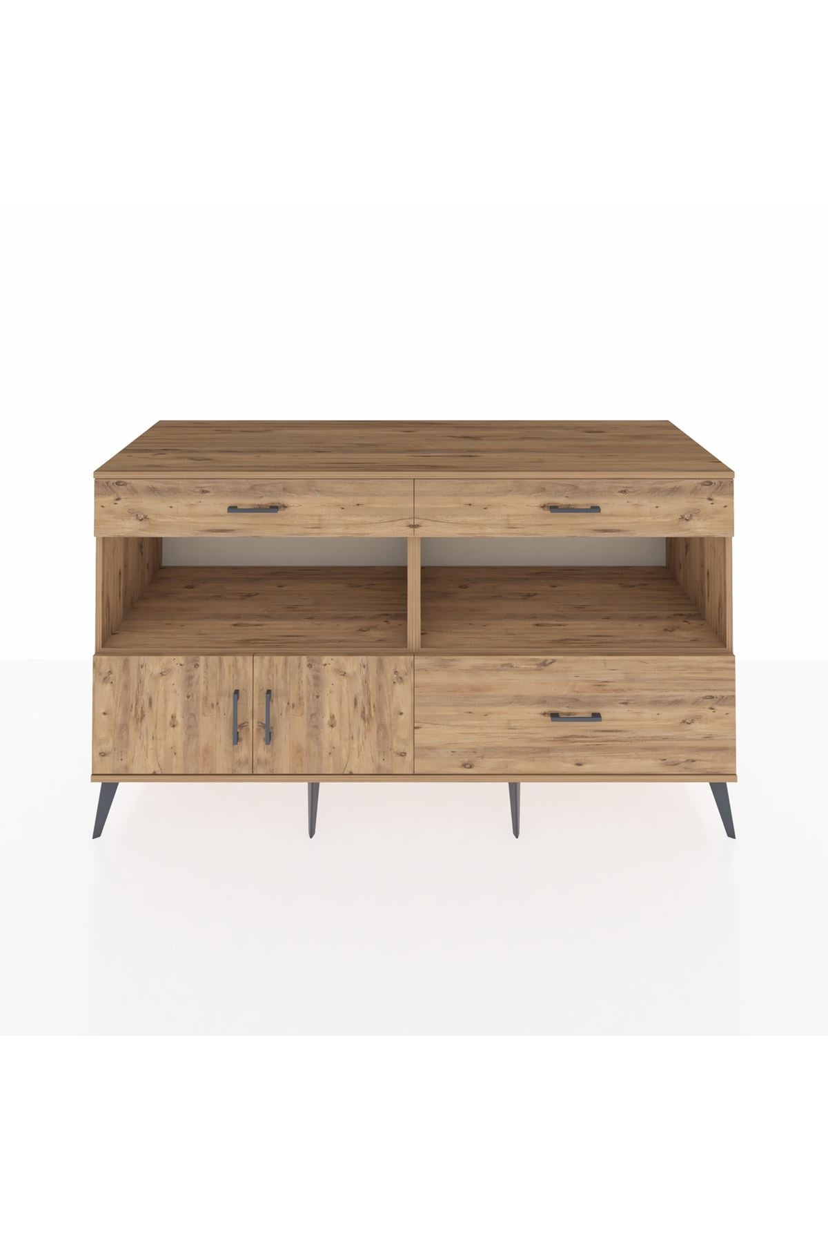 Kronos Konsol 2 Raflı 3 Çekmeceli 2 Kapaklı 176x59x99 Çam-Çam