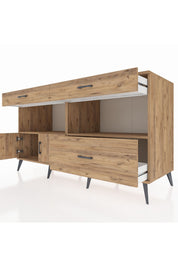 Kronos Konsol 2 Raflı 3 Çekmeceli 2 Kapaklı 176x59x99 Çam-Çam