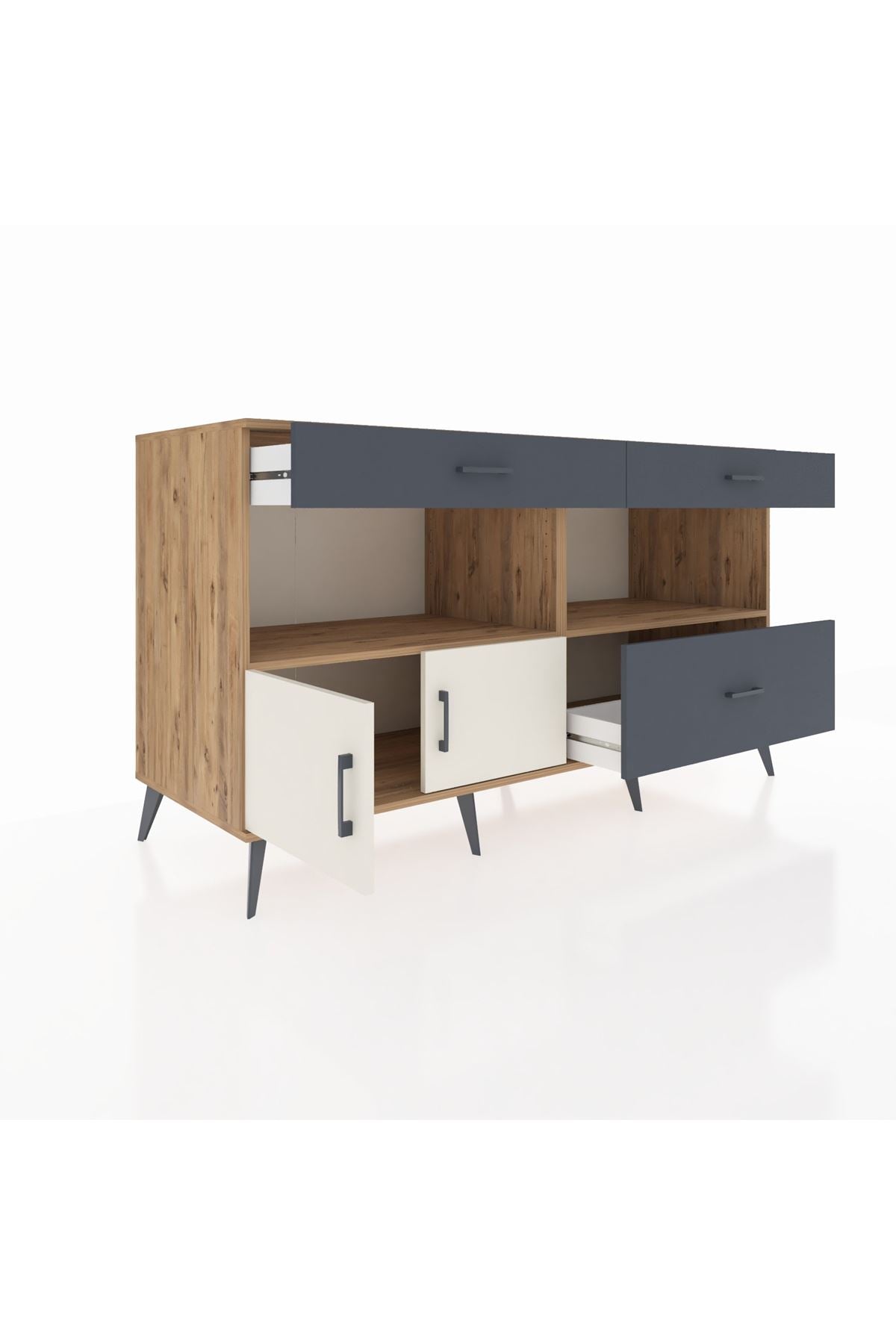 Kronos Konsol 2 Raflı 3 Çekmeceli 2 Kapaklı 176x59x99 Çam-Aytaşı/Antrasit