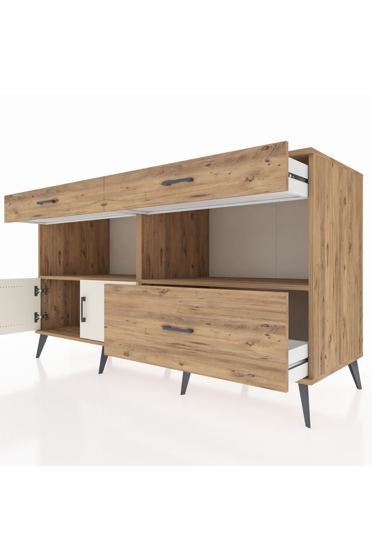 Kronos Konsol 2 Raflı 3 Çekmeceli 2 Kapaklı 176x59x99 Çam-Aytaşı/Çam