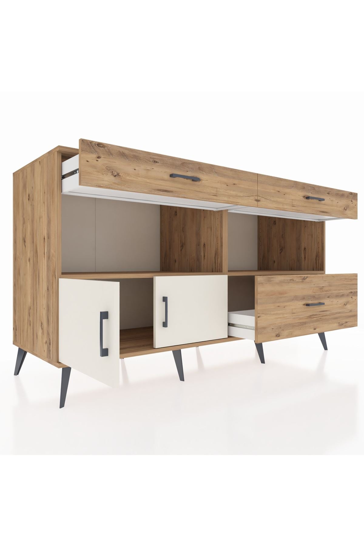 Kronos Konsol 2 Raflı 3 Çekmeceli 2 Kapaklı 176x59x99 Çam-Aytaşı/Çam