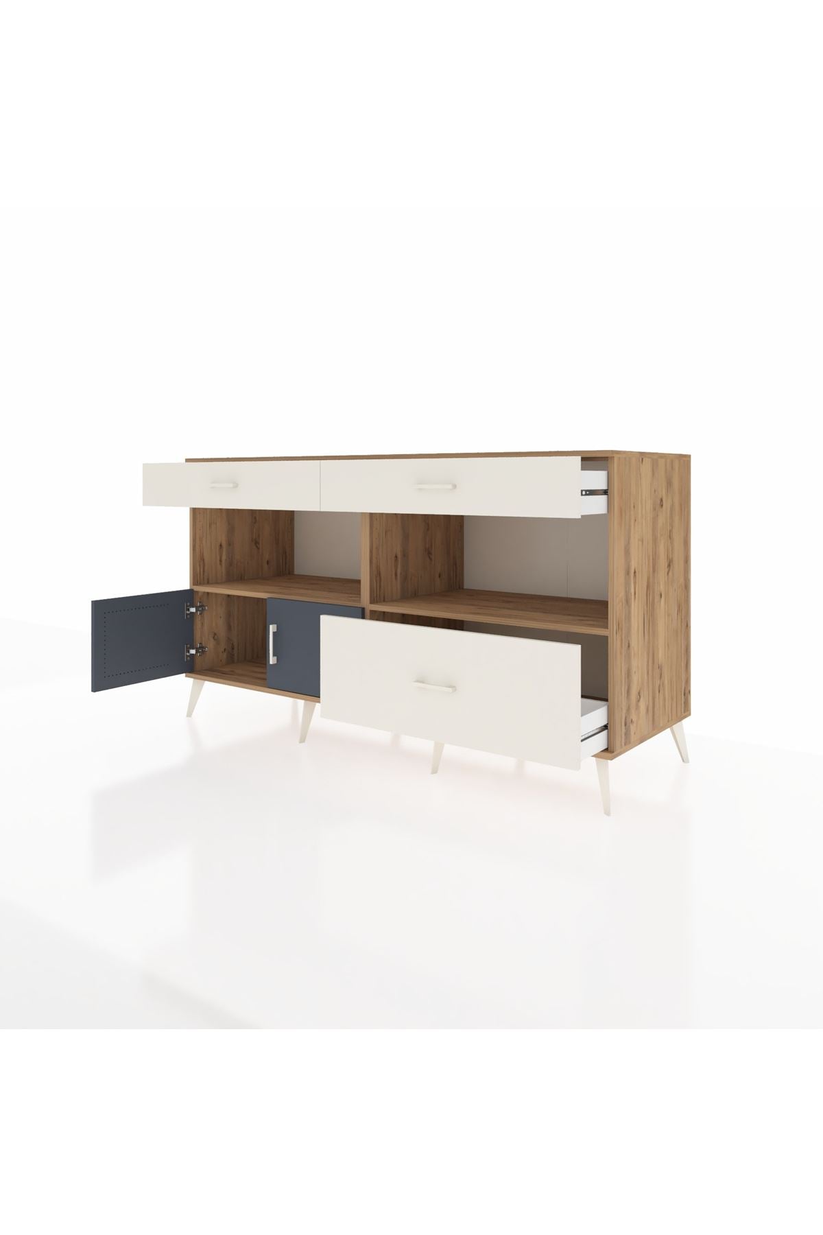 Kronos Konsol 2 Raflı 3 Çekmeceli 2 Kapaklı 176x59x99 Çam-Antrasit/Aytaşı