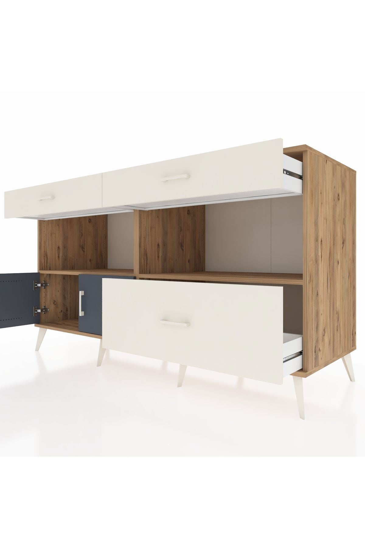 Kronos Konsol 2 Raflı 3 Çekmeceli 2 Kapaklı 176x59x99 Çam-Antrasit/Aytaşı