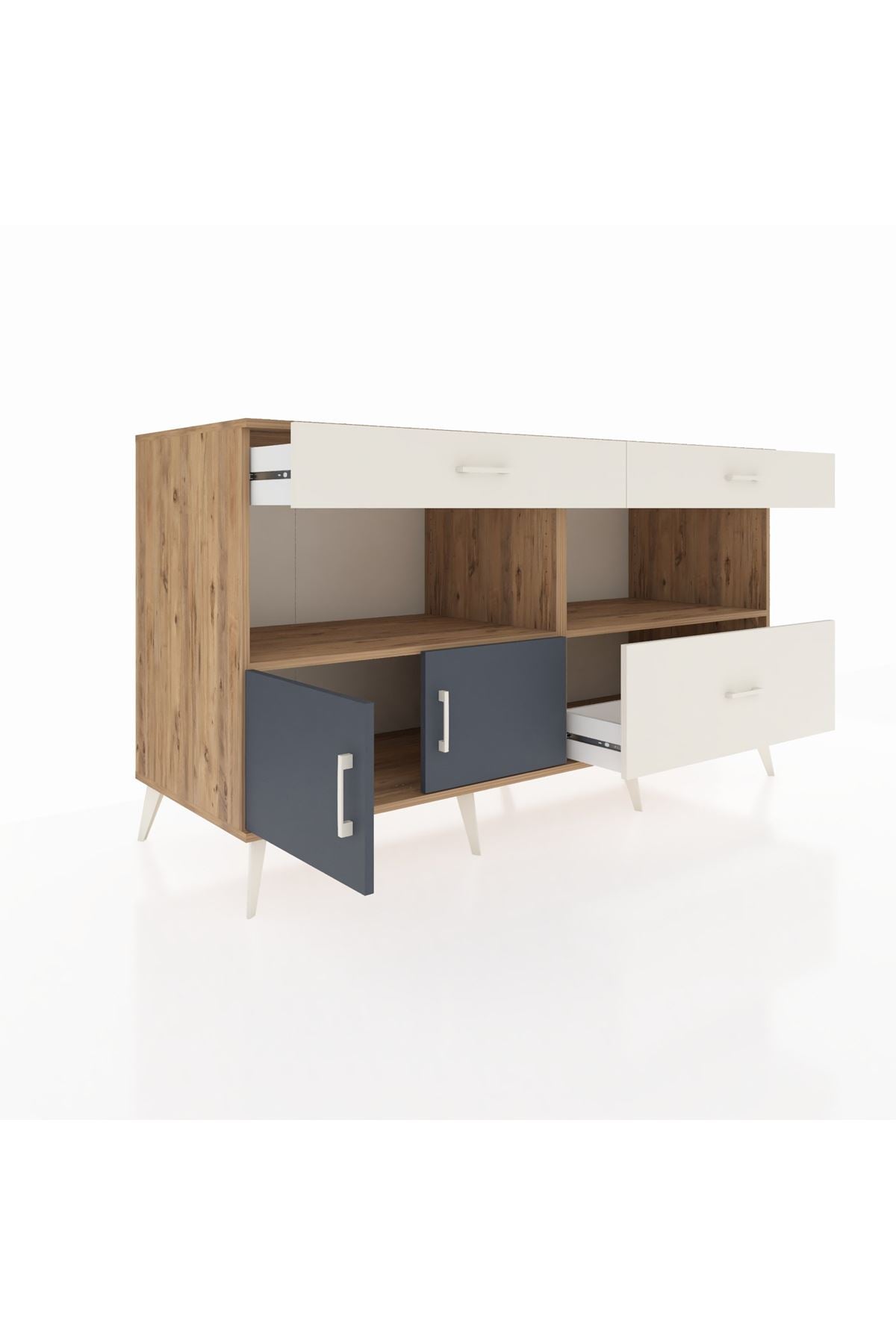 Kronos Konsol 2 Raflı 3 Çekmeceli 2 Kapaklı 176x59x99 Çam-Antrasit/Aytaşı