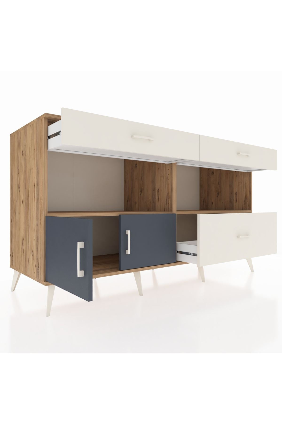 Kronos Konsol 2 Raflı 3 Çekmeceli 2 Kapaklı 176x59x99 Çam-Antrasit/Aytaşı