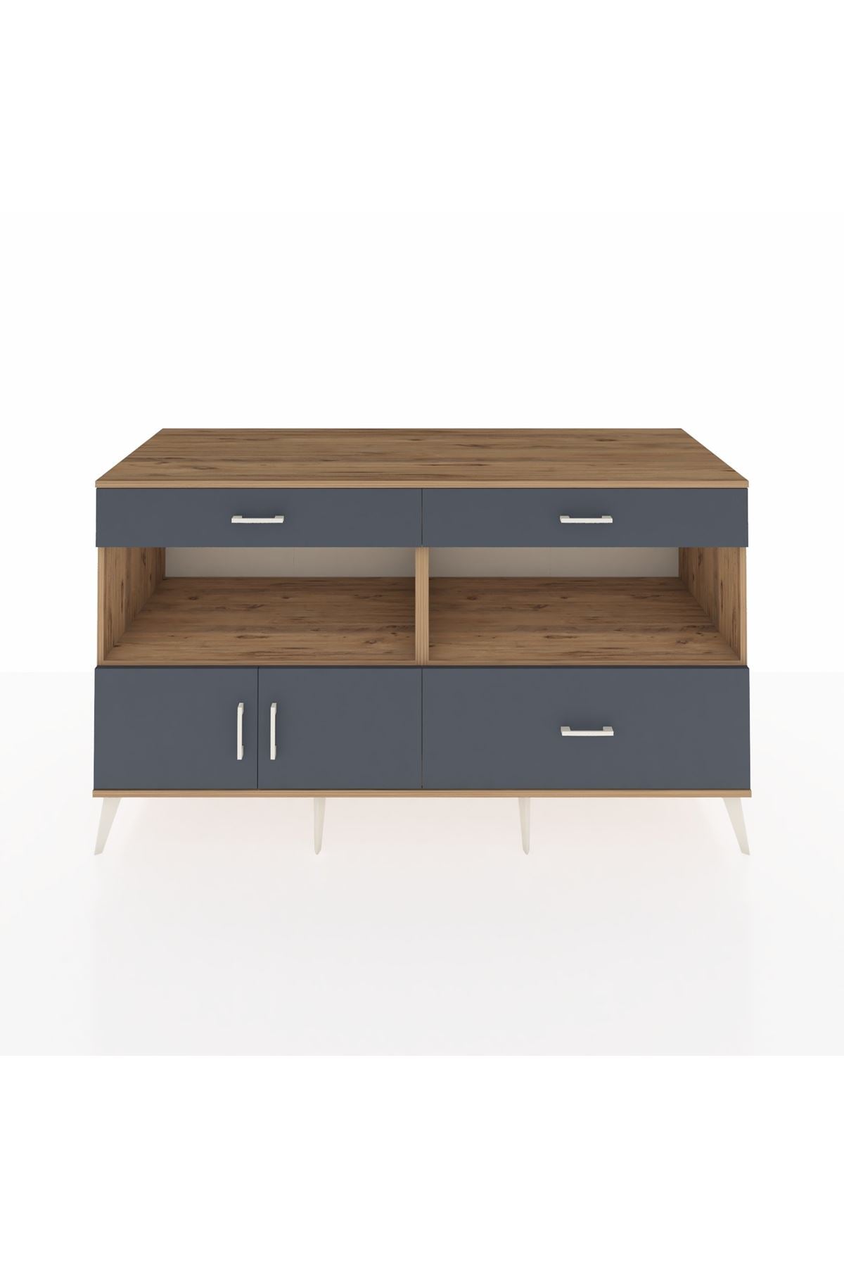 Kronos Konsol 2 Raflı 3 Çekmeceli 2 Kapaklı 176x59x99 Çam-Antrasit