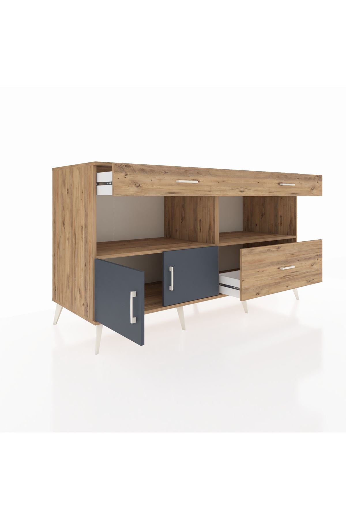 Kronos Konsol 2 Raflı 3 Çekmeceli 2 Kapaklı 176x59x99 Çam-Antrasit/Çam