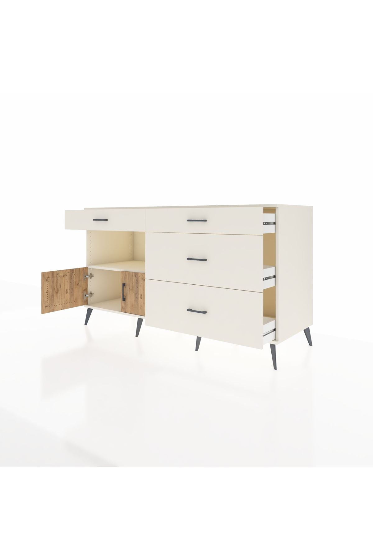 Kronos Konsol Tek Raflı 4 Çekmeceli 2 Kapaklı 176x59x99 Aytaşı-Çam/Aytaşı