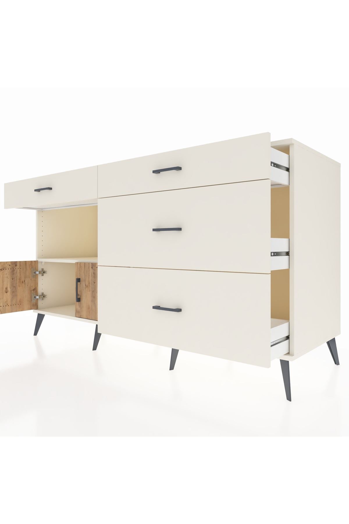 Kronos Konsol Tek Raflı 4 Çekmeceli 2 Kapaklı 176x59x99 Aytaşı-Çam/Aytaşı