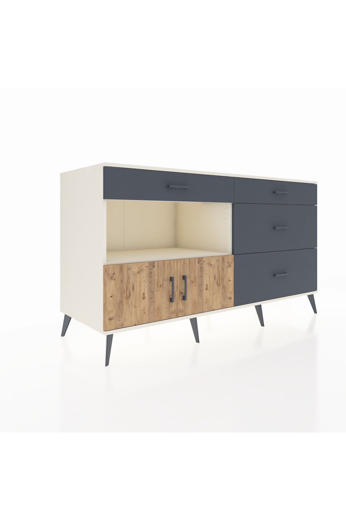 Kronos Konsol Tek Raflı 4 Çekmeceli 2 Kapaklı 176x59x99 Aytaşı-Çam/Antrasit