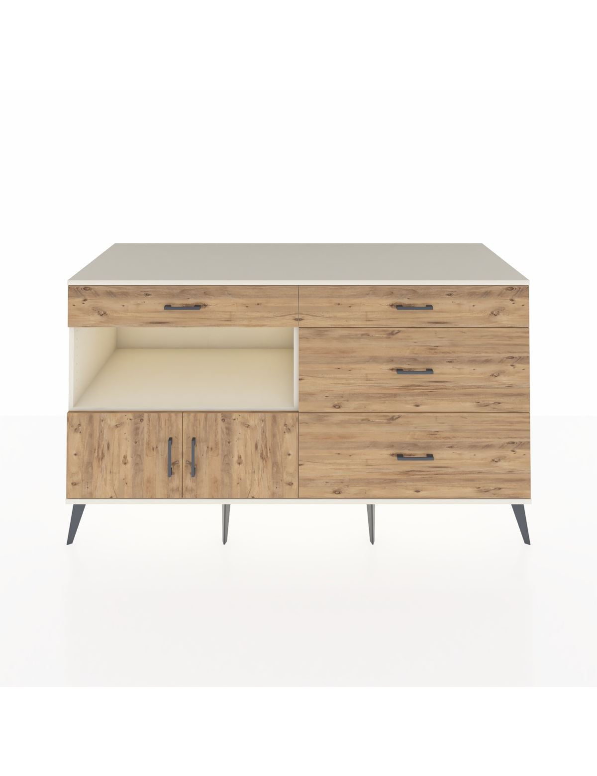 Kronos Konsol Tek Raflı 4 Çekmeceli 2 Kapaklı 176x59x99 Aytaşı-Çam