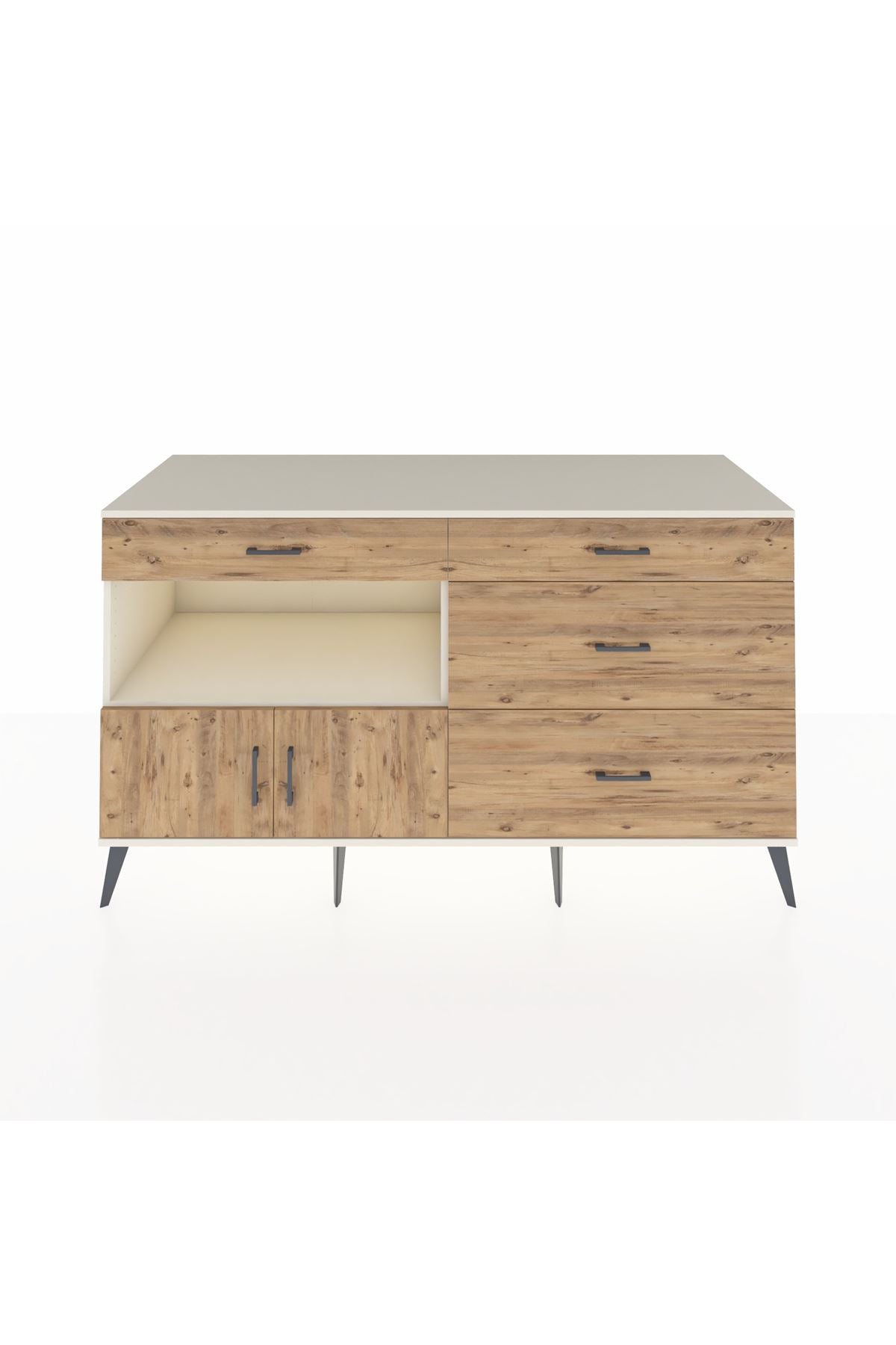 Kronos Konsol Tek Raflı 4 Çekmeceli 2 Kapaklı 176x59x99 Aytaşı-Çam