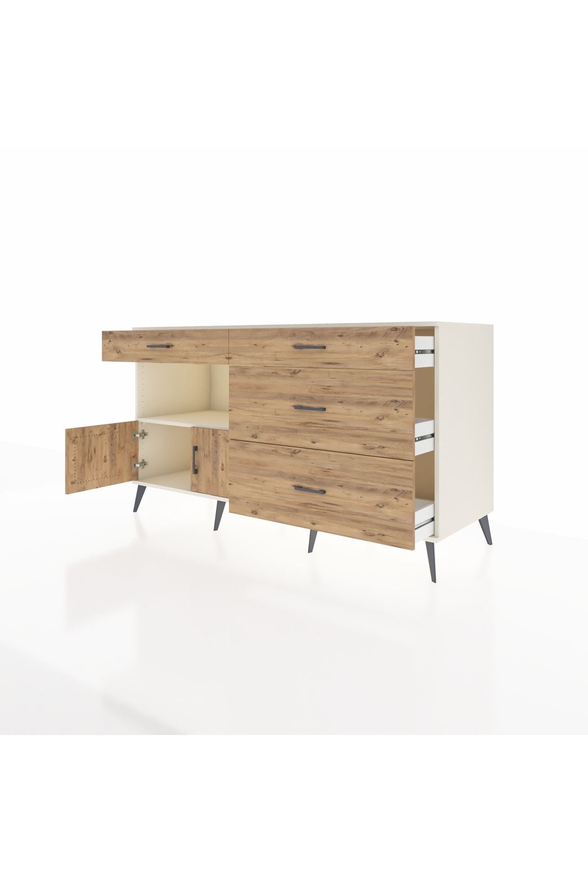 Kronos Konsol Tek Raflı 4 Çekmeceli 2 Kapaklı 176x59x99 Aytaşı-Çam