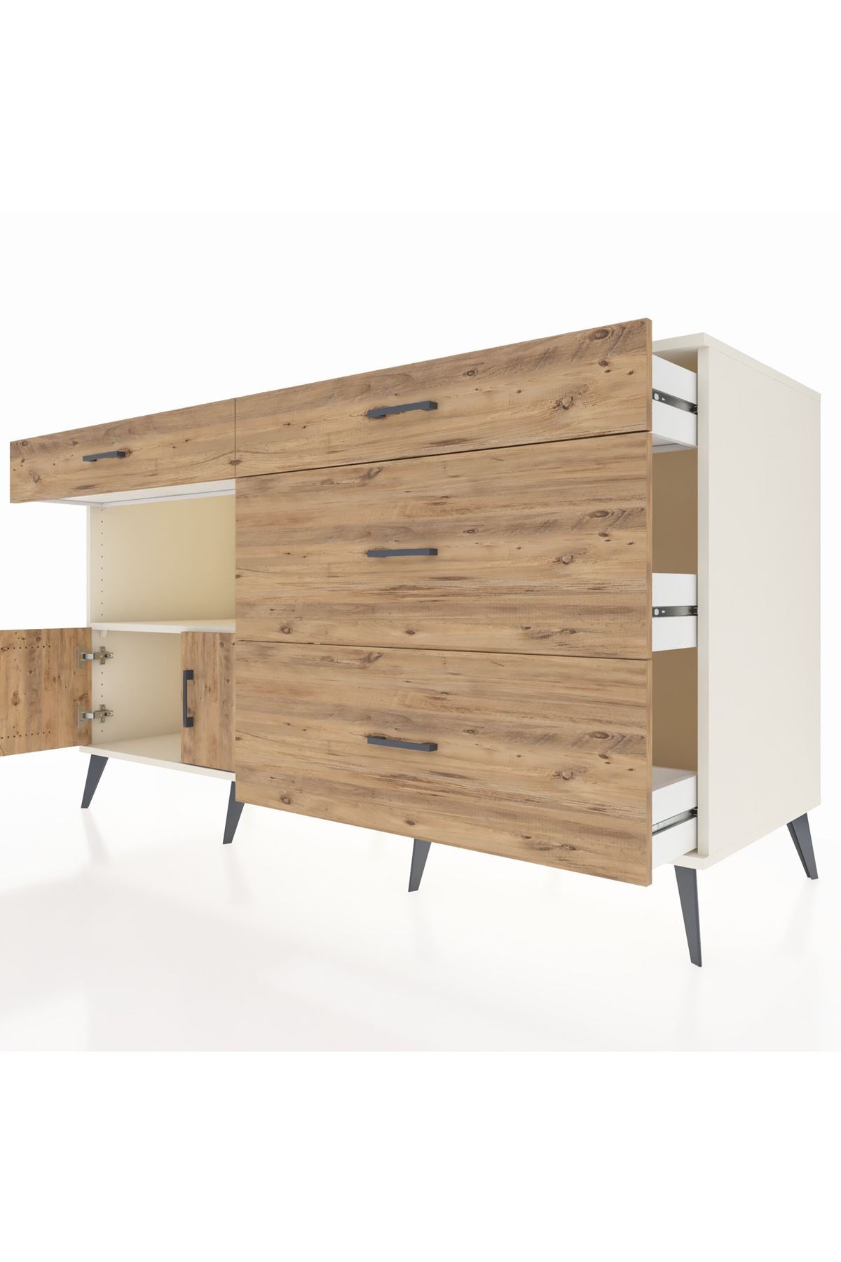 Kronos Konsol Tek Raflı 4 Çekmeceli 2 Kapaklı 176x59x99 Aytaşı-Çam