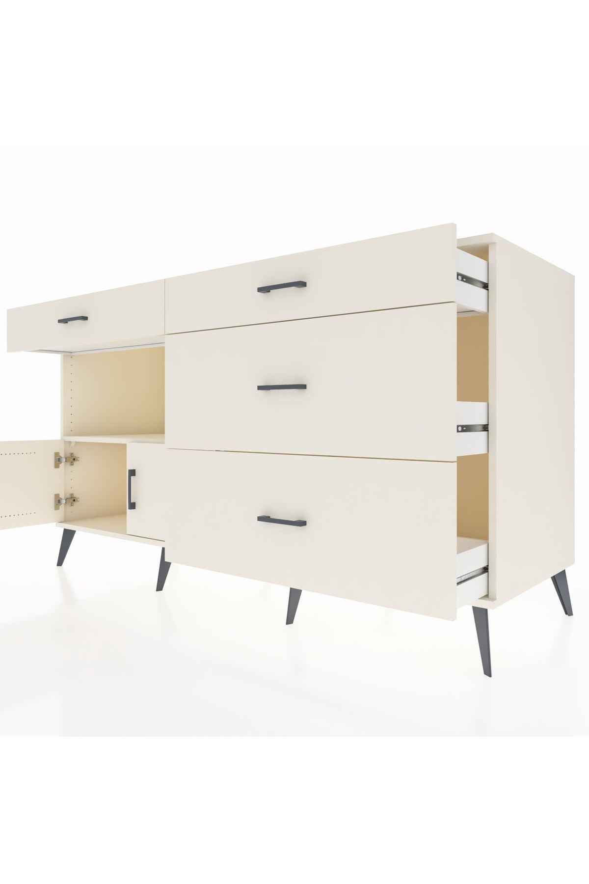 Kronos Konsol Tek Raflı 4 Çekmeceli 2 Kapaklı 176x59x99 Aytaşı-Aytaşı