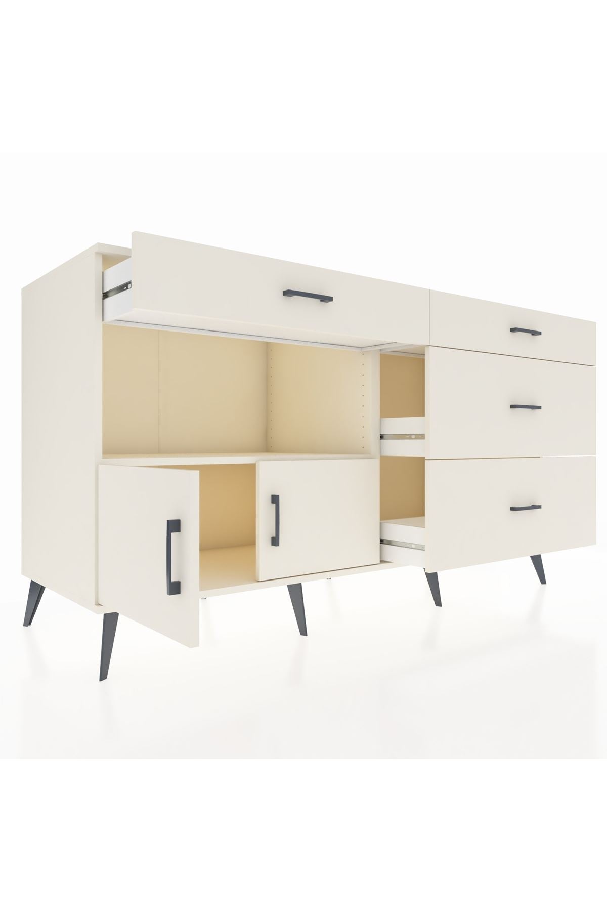 Kronos Konsol Tek Raflı 4 Çekmeceli 2 Kapaklı 176x59x99 Aytaşı-Aytaşı