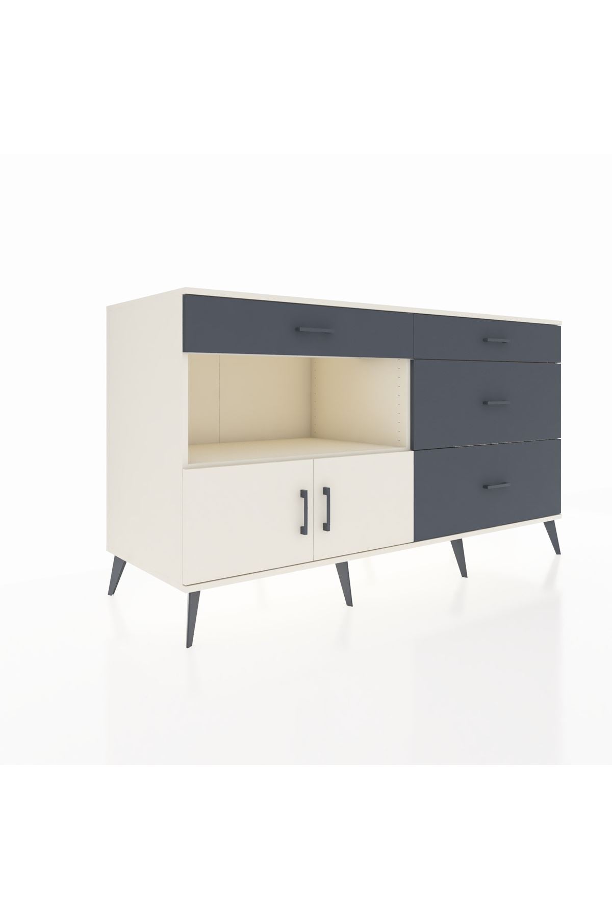 Kronos Konsol Tek Raflı 4 Çekmeceli 2 Kapaklı 176x59x99 Aytaşı-Aytaşı/Antrasit