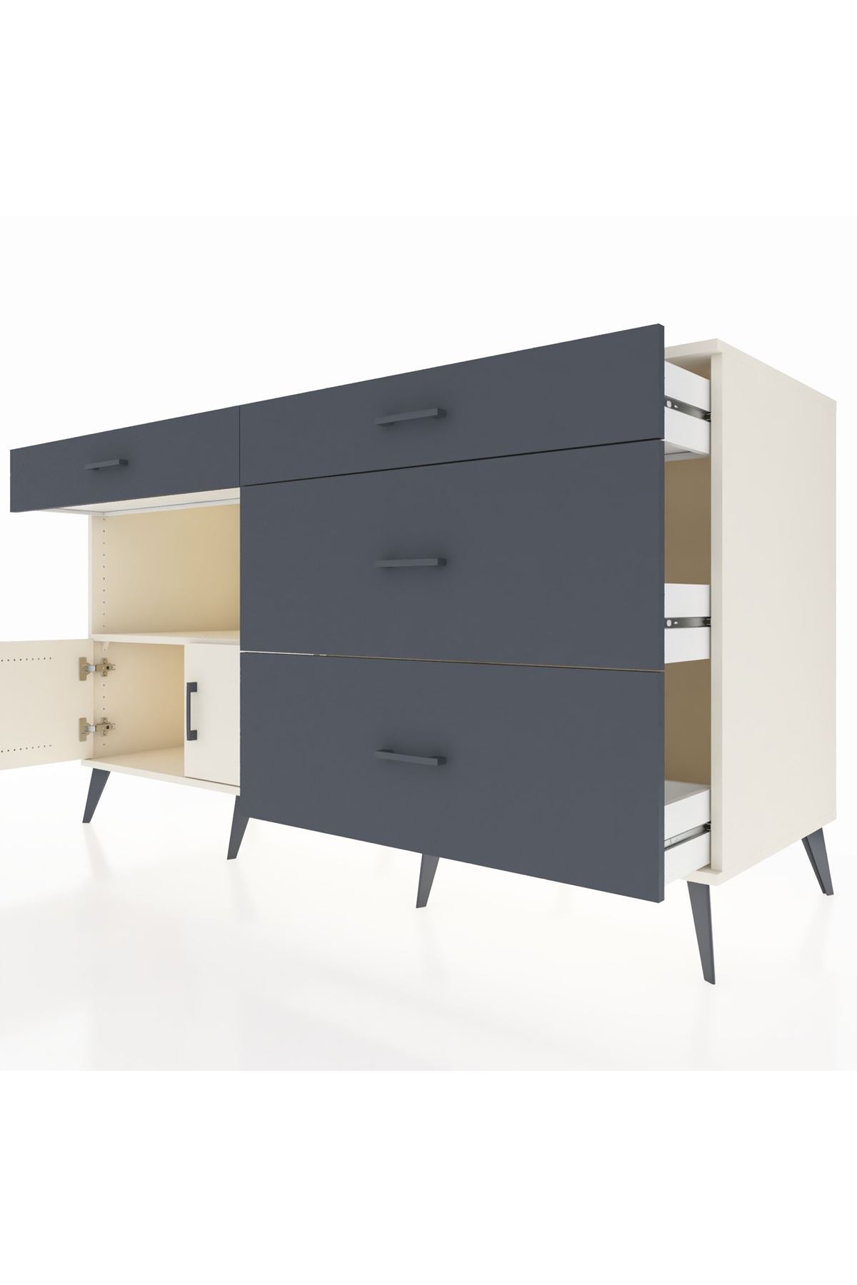 Kronos Konsol Tek Raflı 4 Çekmeceli 2 Kapaklı 176x59x99 Aytaşı-Aytaşı/Antrasit