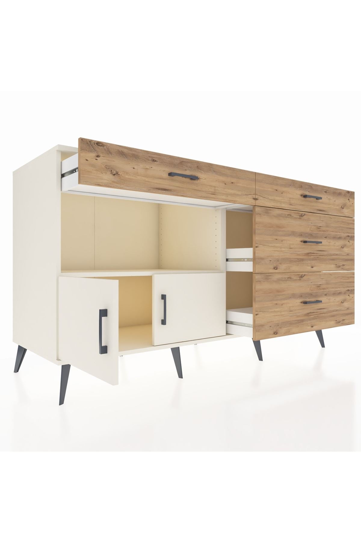 Kronos Konsol Tek Raflı 4 Çekmeceli 2 Kapaklı 176x59x99 Aytaşı-Aytaşı/Çam