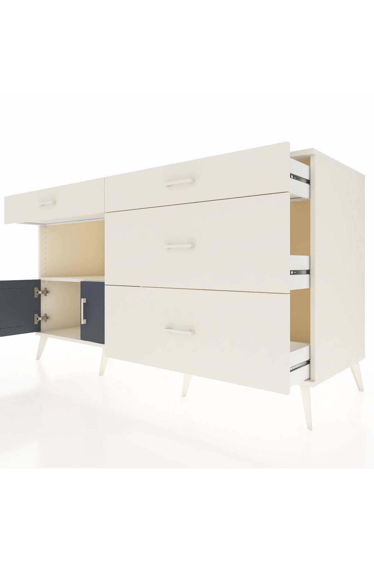 Kronos Konsol Tek Raflı 4 Çekmeceli 2 Kapaklı 176x59x99 Aytaşı-Antrasit/Aytaşı