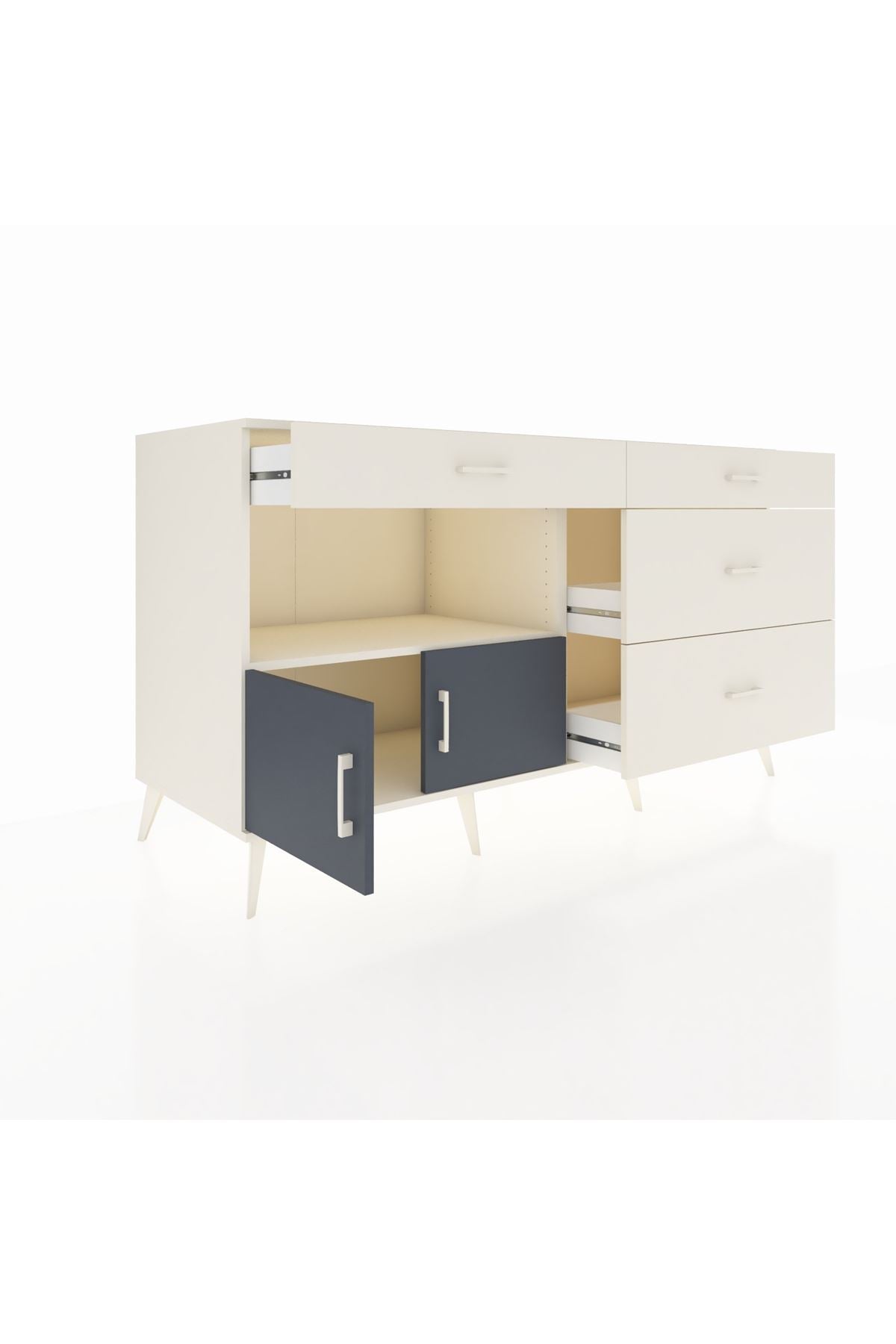 Kronos Konsol Tek Raflı 4 Çekmeceli 2 Kapaklı 176x59x99 Aytaşı-Antrasit/Aytaşı