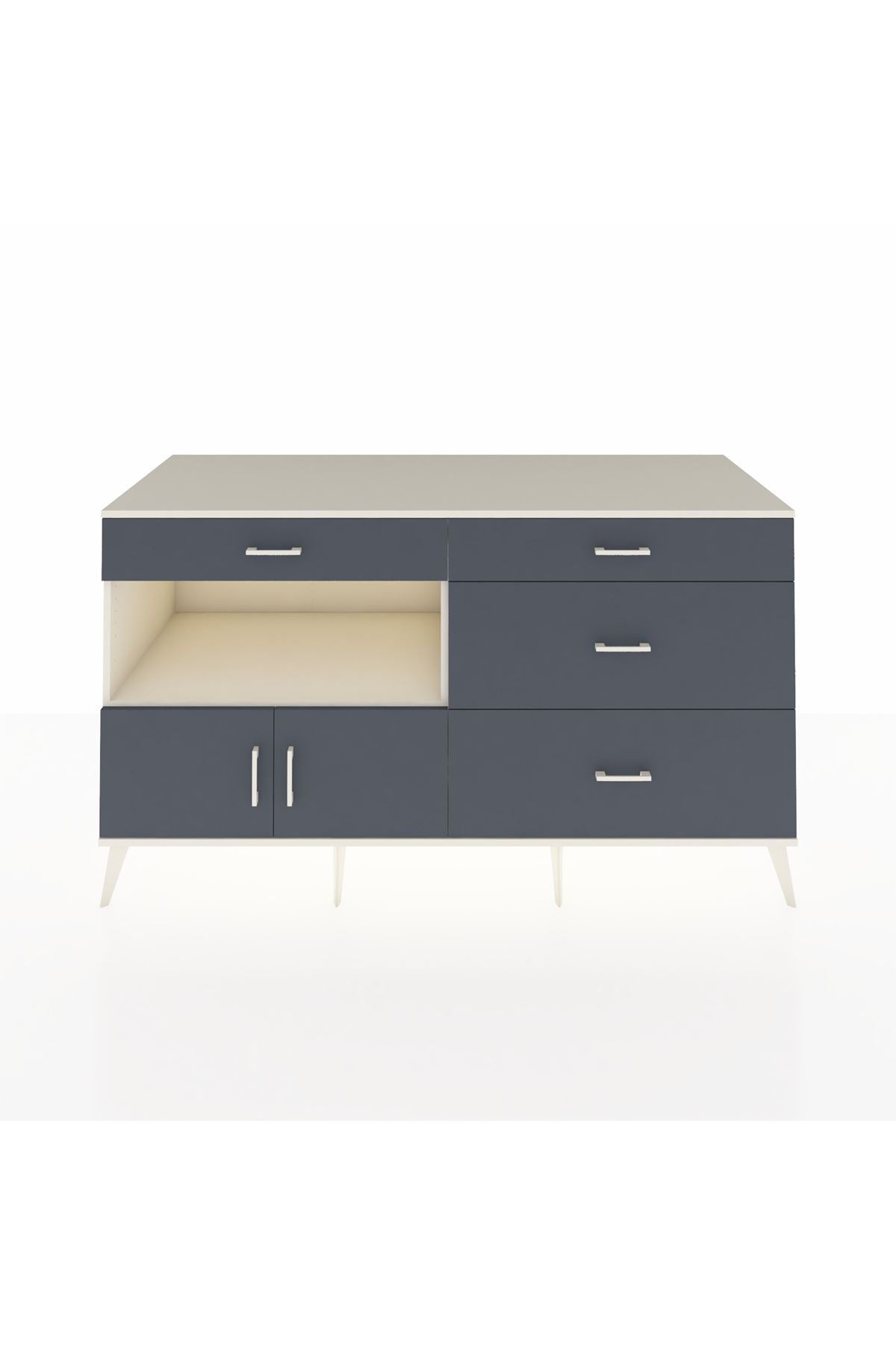 Kronos Konsol Tek Raflı 4 Çekmeceli 2 Kapaklı 176x59x99 Aytaşı-Antrasit