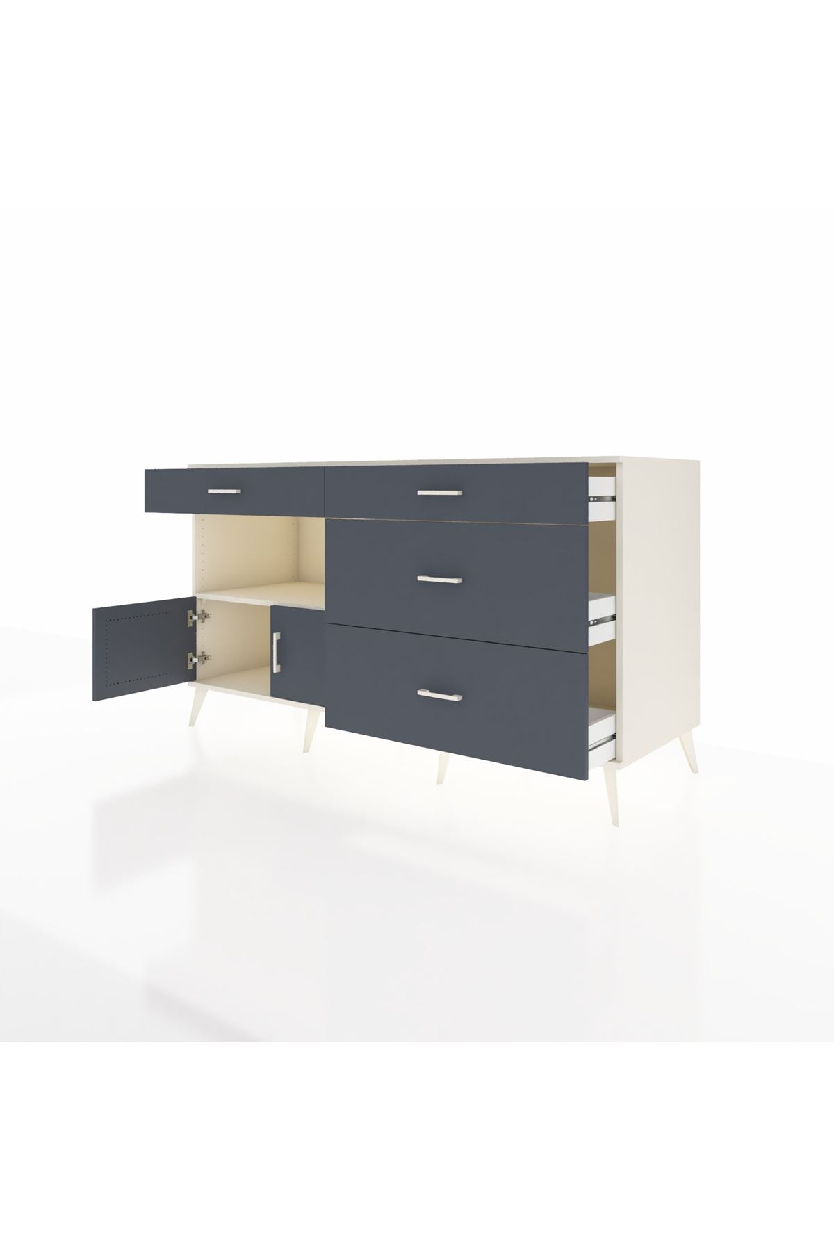 Kronos Konsol Tek Raflı 4 Çekmeceli 2 Kapaklı 176x59x99 Aytaşı-Antrasit