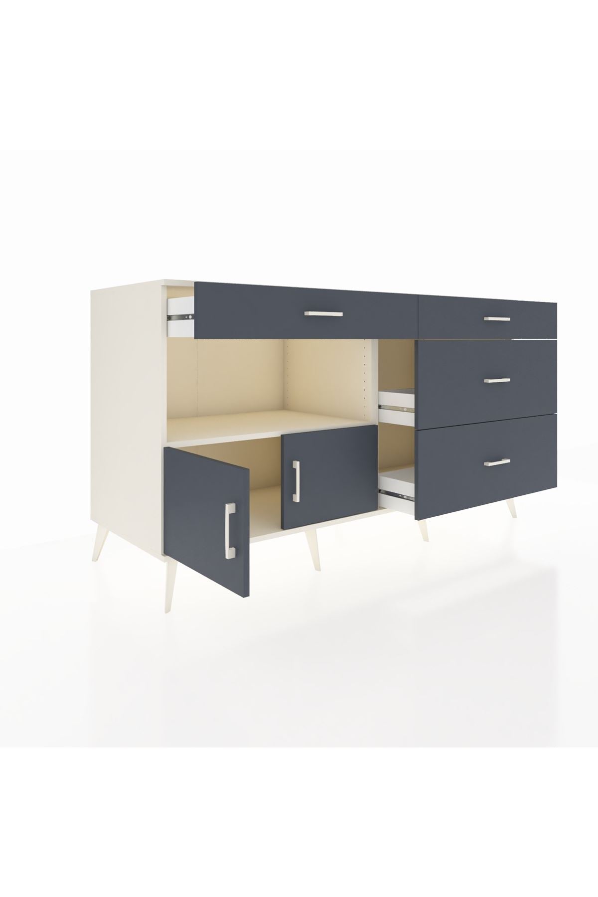 Kronos Konsol Tek Raflı 4 Çekmeceli 2 Kapaklı 176x59x99 Aytaşı-Antrasit