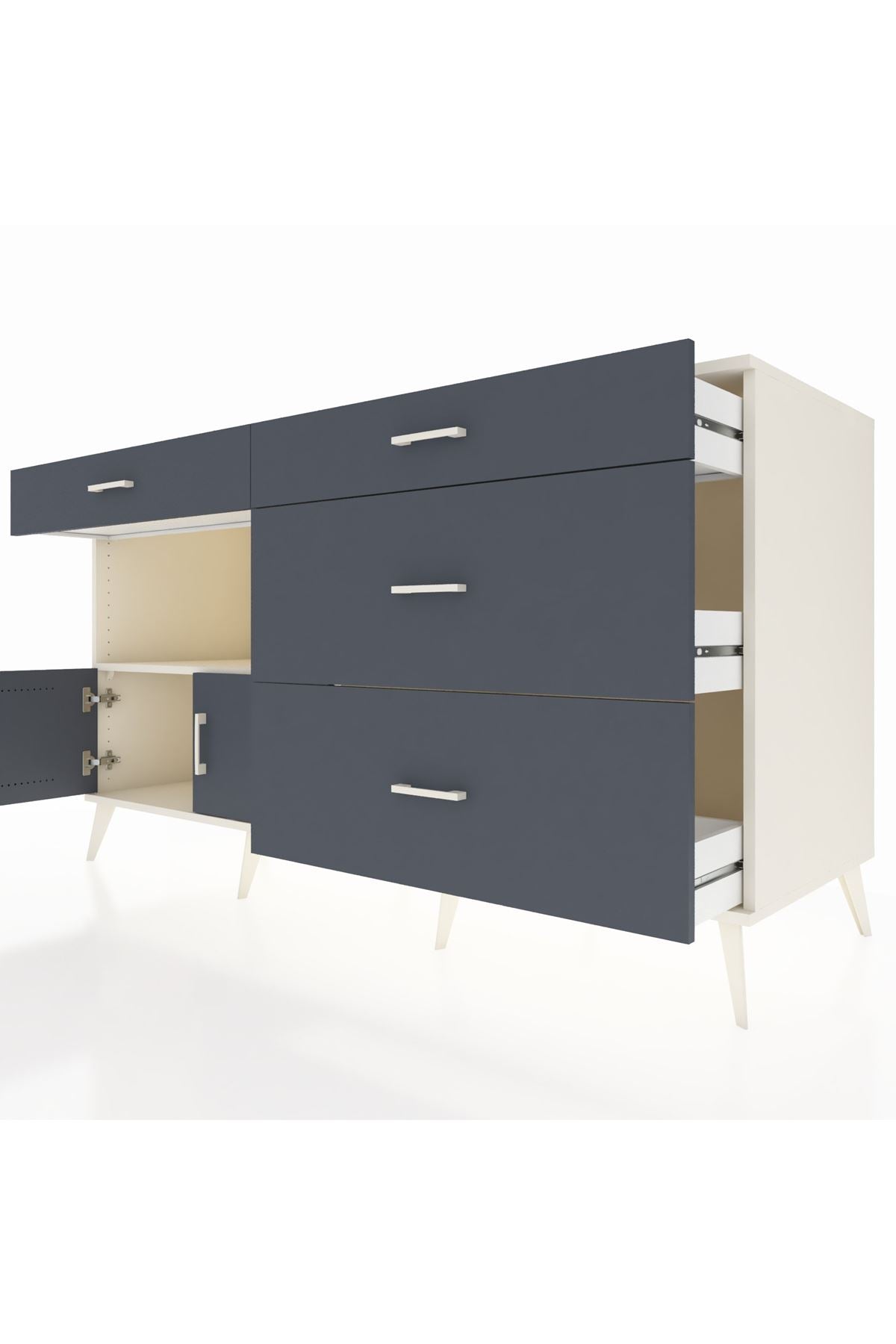 Kronos Konsol Tek Raflı 4 Çekmeceli 2 Kapaklı 176x59x99 Aytaşı-Antrasit