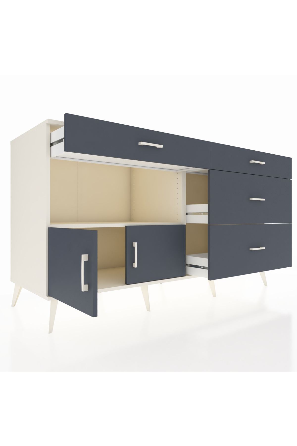 Kronos Konsol Tek Raflı 4 Çekmeceli 2 Kapaklı 176x59x99 Aytaşı-Antrasit