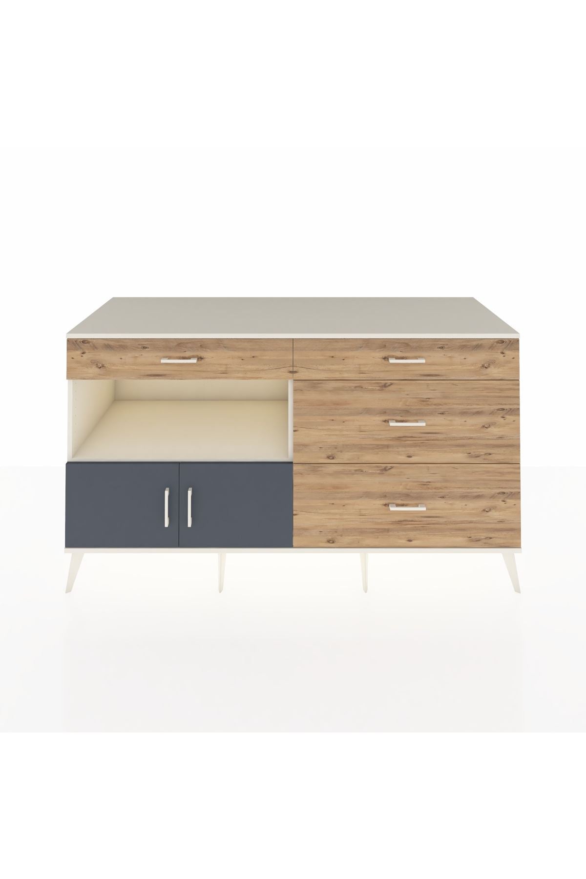 Kronos Konsol Tek Raflı 4 Çekmeceli 2 Kapaklı 176x59x99 Aytaşı-Antrasit/Çam