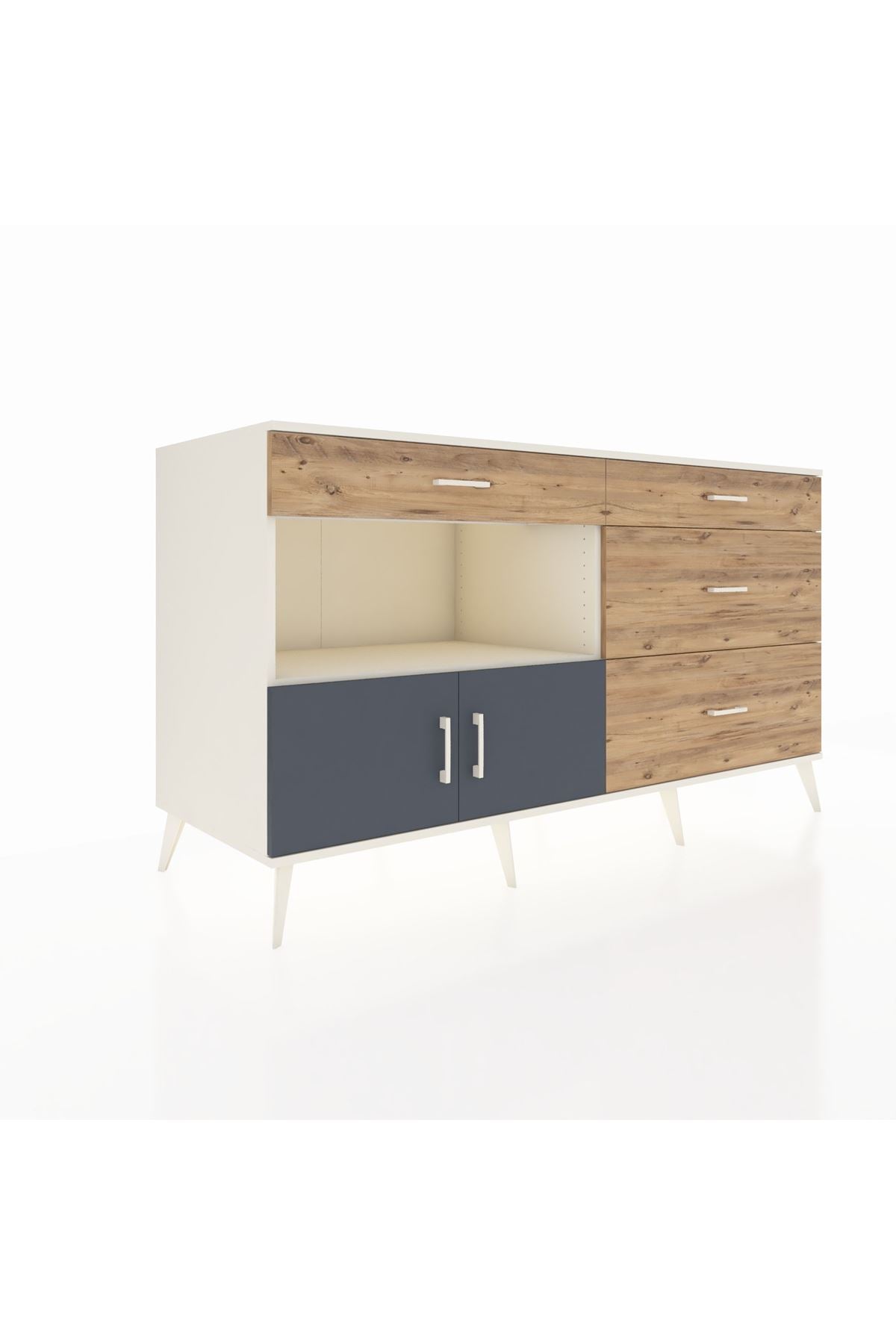 Kronos Konsol Tek Raflı 4 Çekmeceli 2 Kapaklı 176x59x99 Aytaşı-Antrasit/Çam