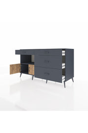 Kronos Konsol Tek Raflı 4 Çekmeceli 2 Kapaklı 176x59x99 Antrasit-Çam/Antrasit