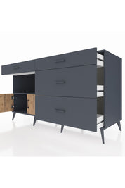 Kronos Konsol Tek Raflı 4 Çekmeceli 2 Kapaklı 176x59x99 Antrasit-Çam/Antrasit