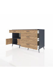 Kronos Konsol Tek Raflı 4 Çekmeceli 2 Kapaklı 176x59x99 Antrasit-Çam