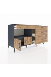 Kronos Konsol Tek Raflı 4 Çekmeceli 2 Kapaklı 176x59x99 Antrasit-Çam